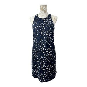 Club Monaco Size 6 Wool Silk Blend Floral Shift Dress Beige Blue Sleeveless